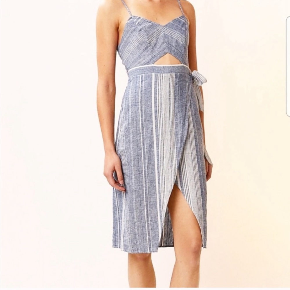 EXPRESS • Chambray Linen Striped Cutout Blue Dress